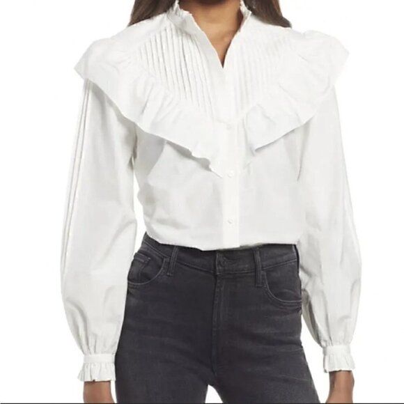 𝅺🤍 NWT All Saints White Button Down Blouse - 00​ - Picture 1 of 7